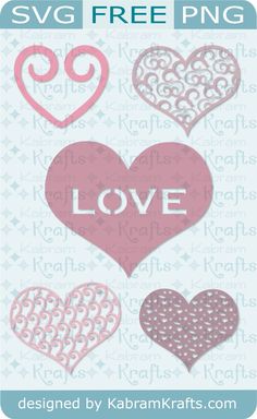 valentine's day svg cut file with hearts and the word love