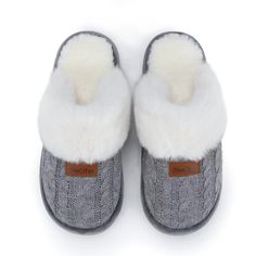 PRICES MAY VARY. BREATHABLE UPPER : The vamp fabric uses knitting fleece for these scuff slippers . Good breathability of the knitting fabric prevents foot odor . FUZZY FAUX FUR LINNING : Lined with fluffy faux fur ,these house slippers make you feel like you are stepping on clouds . NON-SLIP SOLE : The hard sole makes the house shoes perfect for indoor and outdoor use . The textured bottom grips to the floor prevent you from slipping . EASY TO CARE : Wash these women's slippers in cold water ge Bedroom Slippers Cute, Comfy Slippers, Suede Slippers, Fuzzy Slippers, Knitted Slippers, Outdoor Gift, Women's Slippers, House Shoes, House Slippers