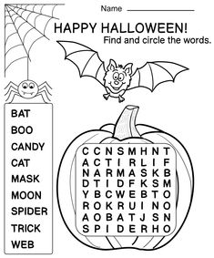 a halloween word search for kids to color