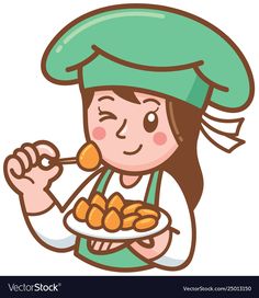 a woman in an apron and hat holding a plate of food with eggs on it