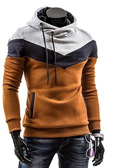 Men's Oblique Zipper Hoodie Casual Top Coat Slim Fit Jacket 938 Coffee+Light Grey US L(tag XXL) Amion http://www.amazon.com/dp/B00UCZA8V4/ref=cm_sw_r_pi_dp_EZxhvb1WG994S Mens Turtleneck, Slim Fit Jackets, Outwear Jackets, Cotton Coat, Mens Winter Fashion, Athletic Outfits, Inspiration Mode, Fashion Mode, Mens Sweatshirts Hoodie