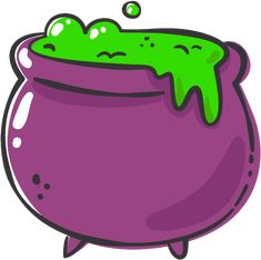 a purple pot with green liquid coming out of it and sprinkled on top