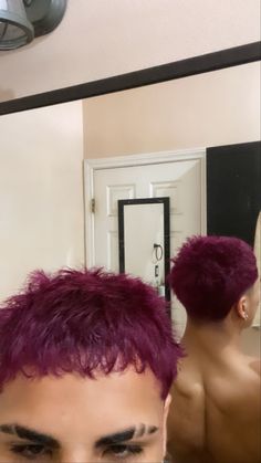 Aesthetic Buzzcut Men, Purple Dyed Hair Men, Hair Dye Ideas For Short Hair Men, Mens Bleached Hair Designs, Red Buzzcut, Men’s Hair Dye Ideas, Hair Dye Men Ideas, Burgundy Hair Men, Purple Hair Men