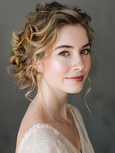 Elegant Updos for Shoulder-Length Hair: Top Trends for 2024 Romantic Updo Curly Hair, Romantic Loose Updo, Wispy Updo Romantic, Curly Romantic Updo