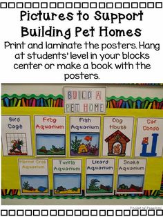 a bulletin board with pictures to support building pet homes