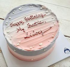 a birthday cake with pink frosting that says happy birthday my bestie teddy