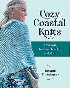 the cover of cozy coastal knits, featuring a woman wearing a blue shawl