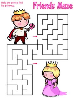 a princess and prince maze for kids to help them learn how to read the word