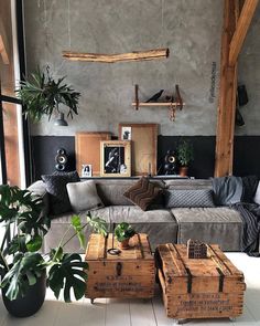 a living room filled with furniture and lots of plants