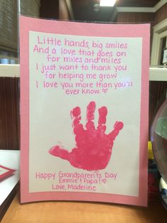 a handprint on a card that says, little hands big smiles and a love that goes on for nurses and families i just want to thank you for helping me grow