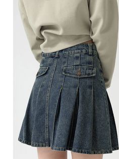 Lasaky - Elegant High-Waisted Denim Pleated Mini Skirt for Lengthened Legs Denim Pleated Mini Skirt, Half Skirt, Pleated Mini Skirt, Two Piece Dress, Types Of Skirts, High Waisted Denim, Piece Dress, A Line Skirt, A Line Skirts