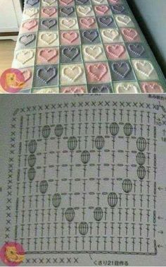 two pictures with hearts on them and the same pattern