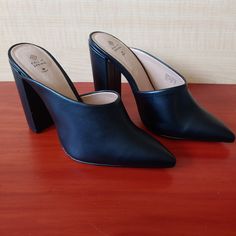 Call It Spring *Vegan* - Tanycoed Black Slip-On Mules - Size 6.5 Slip-On Mules, Pointy Toe, Blocked Heel. Just Step Into This Faux Leather Look Which Comes With A Stacked, Contrasting Chunky Heel. Easily Transition From Season To Season While Always Looking "On Point" Heel Is 4 In. ***Shoes Come Without A Box*** Casual High Heel Mules For Night Out, Casual Pointed Toe Heels For Night Out, Casual Black Mules For Night Out, Felt Wool Slipper, Closed Toe Heels, Clogs And Mules, Black Slip On Shoes, Brown Leather Ankle Boots, Nursing Shoes