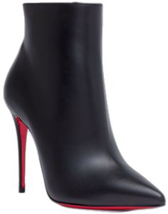 Elegant High Heel Boots With Red Sole, Chic Heeled Boots With Red Sole, Elegant Ankle-high Heeled Boots With Red Sole, Chic Calf Leather Boots With Red Sole, Pointed Toe Calf Leather Boots With Red Sole, Chic High Heeled Boots With Red Sole, Chic High Heel Boots With Red Sole, Modern Party Boots With Red Sole, Chic Pointed Toe Boots With Red Sole