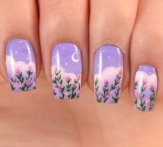 Cute Simple Nails, Purple Nail, Pretty Nail Designs, Really Cute Nails, Spring Nail Art, Kawaii Nails, Short Acrylic Nails Designs, Cute Nail Art