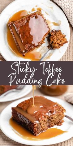 sticky toffee pudding cake with caramel drizzle on the top and bottom