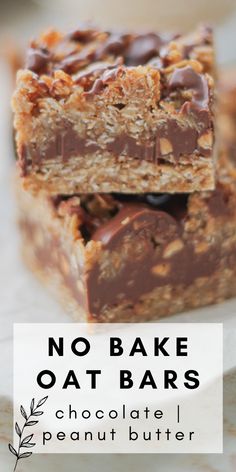 no bake oat bars stacked on top of each other with text overlay