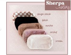 there are five different colors of towels on this page with the words, sherpa collection