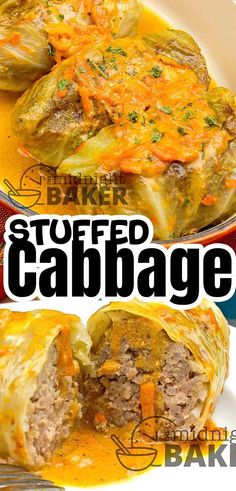 stuffed cabbage in a casserole dish on a plate