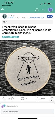 an embroidery project is being displayed on the twitter account for someone who likes to use it