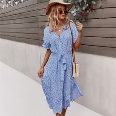 Chic Dress Elegant, Floral Dress Summer Casual, Floral Silhouette, Short Pattern, Gaun Fashion, Boho Chic Dress, Belted Midi Dress, Womens Floral Dress, Loose Style