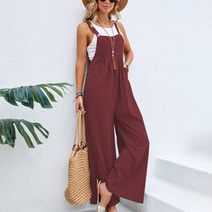 Loose Overalls, Pantsuit, Playsuits, Casual Overall, Loose Long Overalls, Strap Button Jumpsuit. These beautifully styled casual romper suits are perfect for every day wear, casual or special occasions. Our One piece ladies boho style overalls are sure to get you noticed. Sleeveless, backless, summer jumpsuit with suspender buttoned shoulder straps. Square Neck, free flowing romper in solid bold colors. Baggy harem pant design gives you room to move. Relaxed fit, draped loose wide leg style pant Loose Romper, Overalls Casual, Strap Pants, Suspender Pants, Summer Streetwear, Jumpsuit Elegant, Linen Jumpsuit, Casual Rompers, Summer Black