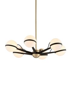 a modern chandelier with eight lights hanging from it's center point, on an isolated white background