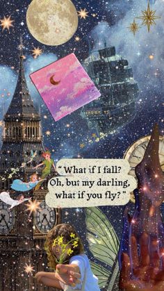 a collage of images with the caption what if i fall? oh, but my darring is what if you fly?