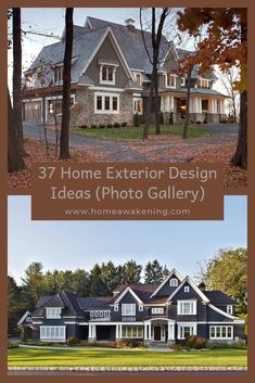 the front and back side of a house with text overlay that reads 37 home exterior design ideas photo gallery