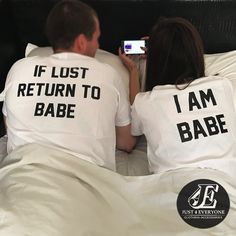 "If Lost Return To Babe I Am Babe Shirts, Honeymoon Set, Couple Shirts, Weeding Shirts, Matching Shirts, Couples Shirts, Honeymoon Shirts ♥ Price is for ONE t-shirt. ♥ The size of the t-shirts is UNISEX H O W T O O R D E R 1. Simply select the size of your shirt individually and then click \"Add to Cart\" 2. Repeat each step for each shirt that you need. Add as many as needed to your cart and then proceed to checkout. 3. Submit order ♥ The items are printed after the payment has been cleared wit Matching Tshirt Couple, Wife Apparel, American Roadtrip, Couples Clothes, Couple Shirt Design, Cute Couple Shirts, Matching Tshirts, Babe T Shirt, Couple Clothes