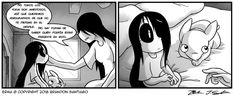 a comic strip with an image of a woman in bed talking to a cat on the phone