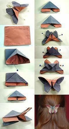 the instructions for how to make an origami butterfly hair clip holder with ribbon