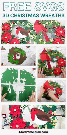 christmas wreath made out of paper and cut into pieces with the words, free svg's 3d christmas wreaths