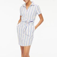 J.Crew Dress Size 4 Striped Button Front Knee Length Preppy Office Mature Nwt New With Tags. No Rips, Tears, Or Stains. Relatively Current Style, Released Summer 2023. Approximate Measurements Pit To Pit - 18.5" Length - 35.75" Sleeves - 7.75" Open To Offers. Please Only Send Offer If Serious In Buying. I Typically Ship Within 2 Days Of Sale. Please Reach Out With Any Questions. Church - Night Out - Dinner Date - Resortwear - Golf Club Formal Shift Dress, Leopard Maxi Dress, Preppy Office, Velvet Wrap Dress, Linen Shift Dress, Nautical Dress, Collared Shirt Dress, J Crew Dress, Blue And White Style