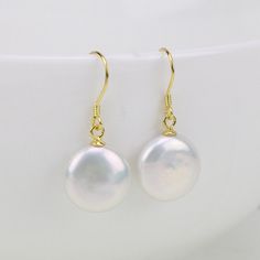 Coin pearl earrings,13-14mm flat round coin pearl earings,white freshwater pearl earrings,sterling s Round Pearl Earrings With Pearl Charm Gift, Round Pearl Earrings As Gift, Pearl Earrings As A Gift, Gift Pearl Earrings, Pearl Bridesmaid Earrings, Coin Pearl Earrings, Bridesmaid Pearl Earrings, Bridesmaid Pearls, Freshwater Pearl Earrings