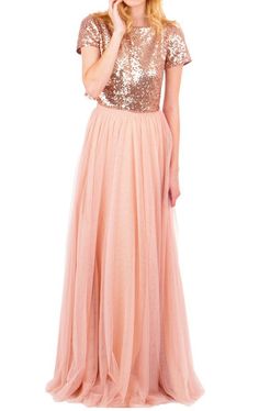 MACloth Two Piece Cap Sleeves Bridesmaid Dress Rose Gold Formal Gown Gold Formal Gown, Bridesmaid Dress Tulle, Cap Sleeve Bridesmaid Dress, Tulle Skirt Bridesmaid, Rose Gold Bridesmaid Dress, Dress Rose Gold, Bridesmaid Skirts, Rose Gold Bridesmaid, Sequin Bridesmaid