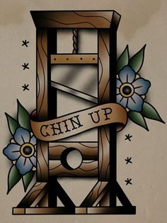 an old school tattoo design with the word chin up on it