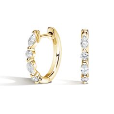 18K Yellow Gold Round and Marquise Diamond Huggie Hoop Earrings | Versailles | Brilliant Earth Diamond Bali, Yellow Diamond Earring, Tiffany Diamond, Diamond Huggie Earrings, Diamond Huggies, Loop Earrings, Gold Diamond Earrings, Earrings Studs, Accessories Jewelry Earrings