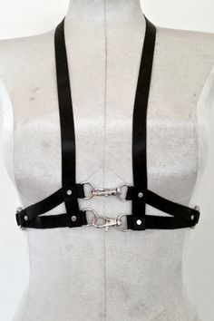 Buckle Harness - Super soft black satin elastic accented with metal O-rings, rivets, and functional front clasps that open for easy wearing. Made to order so please allow 2-3 days for shipping. Soft Black, Rivets, Black Satin, Buckle, Satin, Elastic, How To Wear, Quick Saves, Black