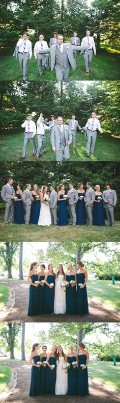 the wedding party is posing for pictures together