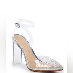 Nwt I Do Not Have The Original Box Lorynne Jewel Embellished Clear Vinyl Block Heel Two Piece Pumps Jewel Embellished Clear Vinyl Upper Pointed Toe Construction Ankles Strap With Buckle Closure Unlined Rubber Outsole Approx. 4.07" Clear Block Heel Height Questions? Leave A Comment Below! Clear Pumps, Clear Block Heels, Gianni Bini Shoes, Clear Vinyl, Gianni Bini, Block Heels, Ankle Strap, Original Box, Heel Height