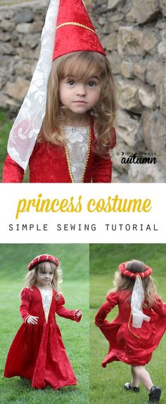 This adorable princess dress is actually really easy to make! Sew one up for a Halloween costume or just for dress up! Diy Princess Costume, Costumes Faciles, Easy Halloween Costumes For Women, Simple Sewing Tutorial, Costume Carnaval, Princess Diy, Sewing Dress