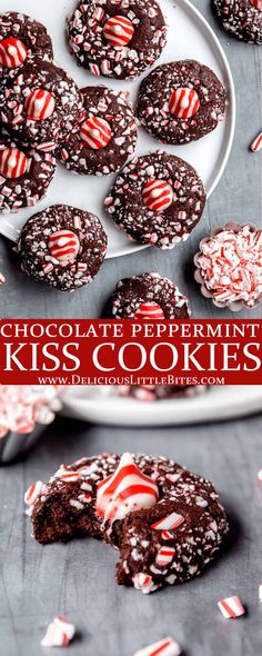 chocolate peppermint kiss cookies on a plate