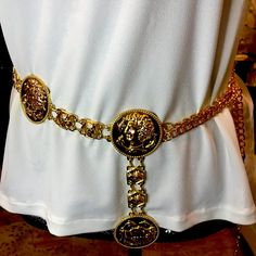 Styles Gold Plated Dress Belt And Waist Belt For Woman Elegant Chain Belt For Summer Evenings, Summer Evening Chain Belt, Elegant Party Chain Belt With Chain Print, Elegant Party Chain Print Belt, Elegant Chain Print Belt For Party, Embroidery Belt, Cowgirl Belts, Tooled Leather Belts, Royal Crown Jewels