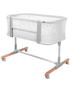 a baby crib with wheels on it