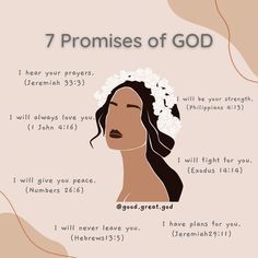 a woman's face with the words, 7 propresss of god on it