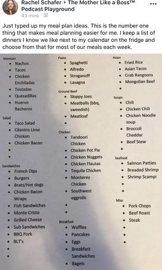 an image of a menu with the names of different types of food and drinks on it