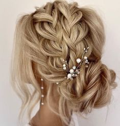 Double Braid Bun Inspiration Bride Updo Braid, Double Braid Bun, Bride Hairstyles Shoulder Length Hair, Hairstyle Two Braids, Bride Braided Hairstyles, Loose Wedding Updo, Bun Inspiration, Bridesmaid Bun, Classic Bun