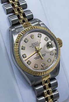 Rolex Datejust 69173 Jubilee 18K Yellow Gold & SS Diamond Dial Ladies Watch Mint | eBay Rolex Datejust Women, Ladies Bracelet Watch, Rolex Watches Women, Rolex Women, Ladies Bracelet, Basic Jewelry, Gold Bride Jewelry, Watches Unique, Rolex Day Date