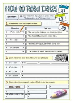 the worksheet for how to read dates